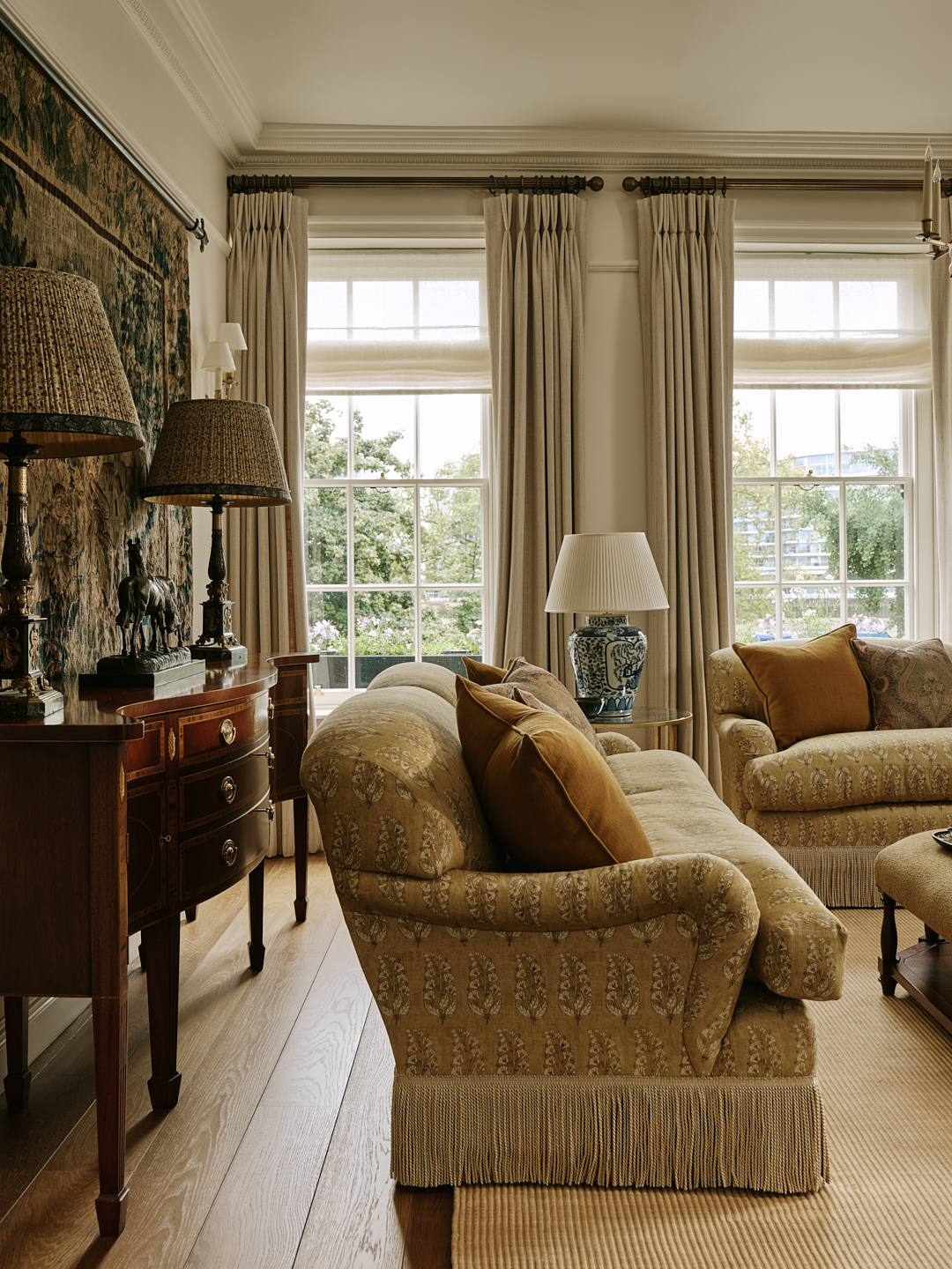 Close Up Sofa With Trim In Chelsea Townhouse
