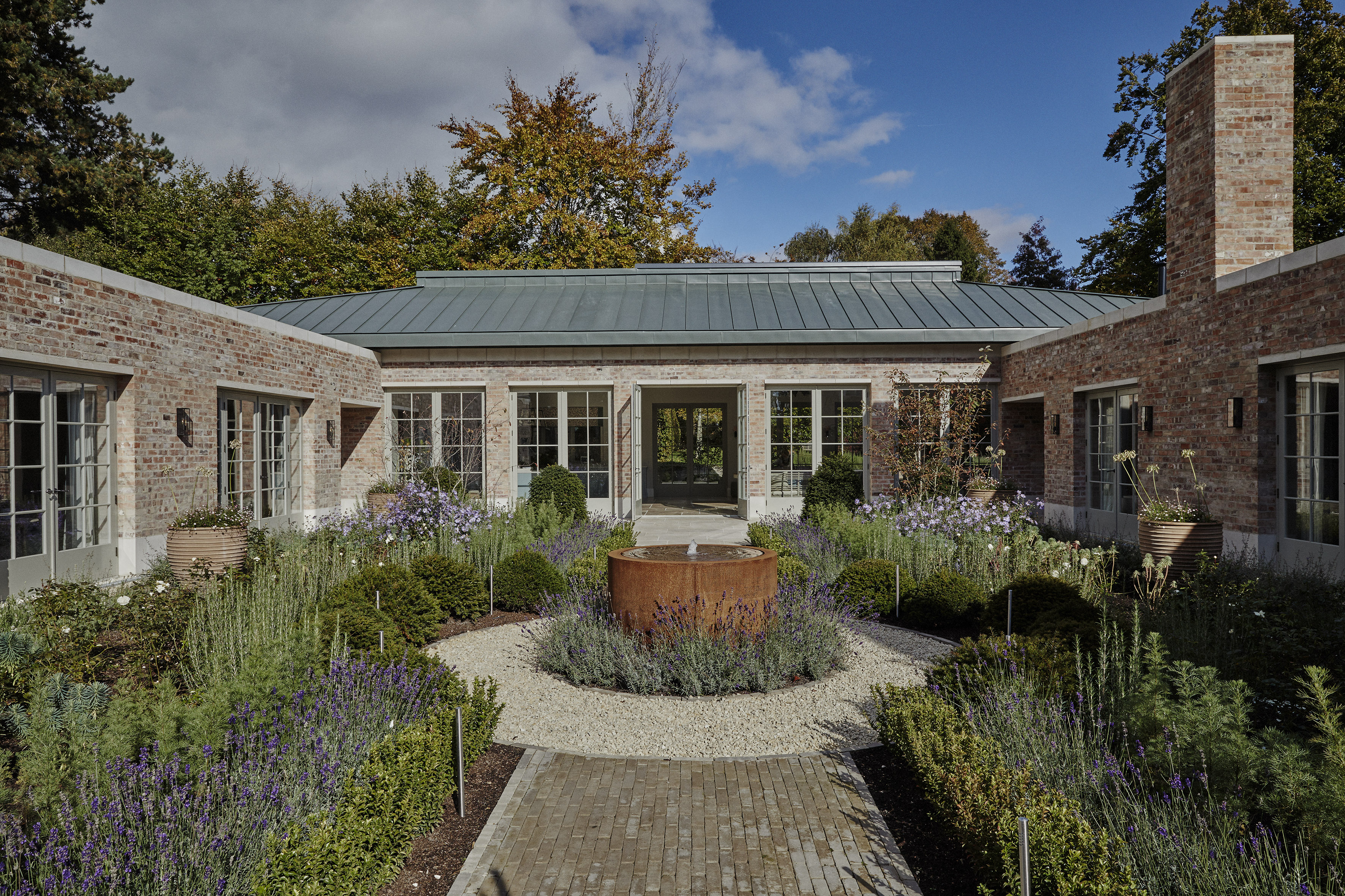 Sims Hilditch Interior Design Hertfordshire Country House Exterior Court Yard Flower Beds